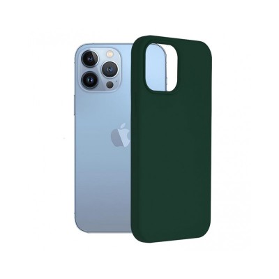 Husa iPhone 13 Pro, Silicon Catifelat cu Interior Microfibra, Verde Midnight